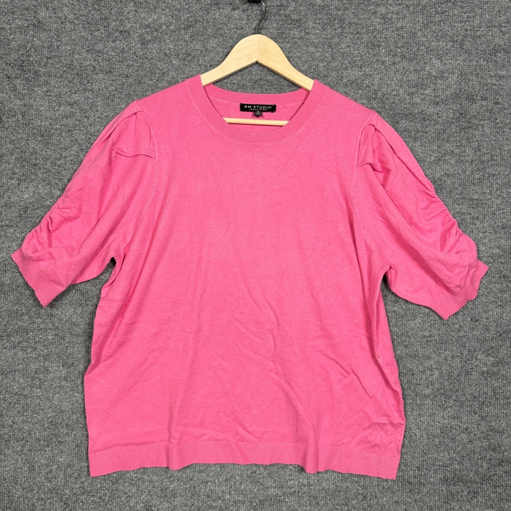 RM Studio x Rebecca Minkoff Plus Size 1X Sweater Pink Nylon Ruched Minimalist